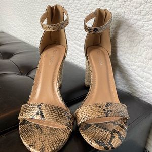 New never worn snake skin sandal with block type heel